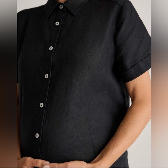 NWT QUINCE Women's Black Button-Up 100% European Linen Camp Shirt Sz L - Picture 2 of 7